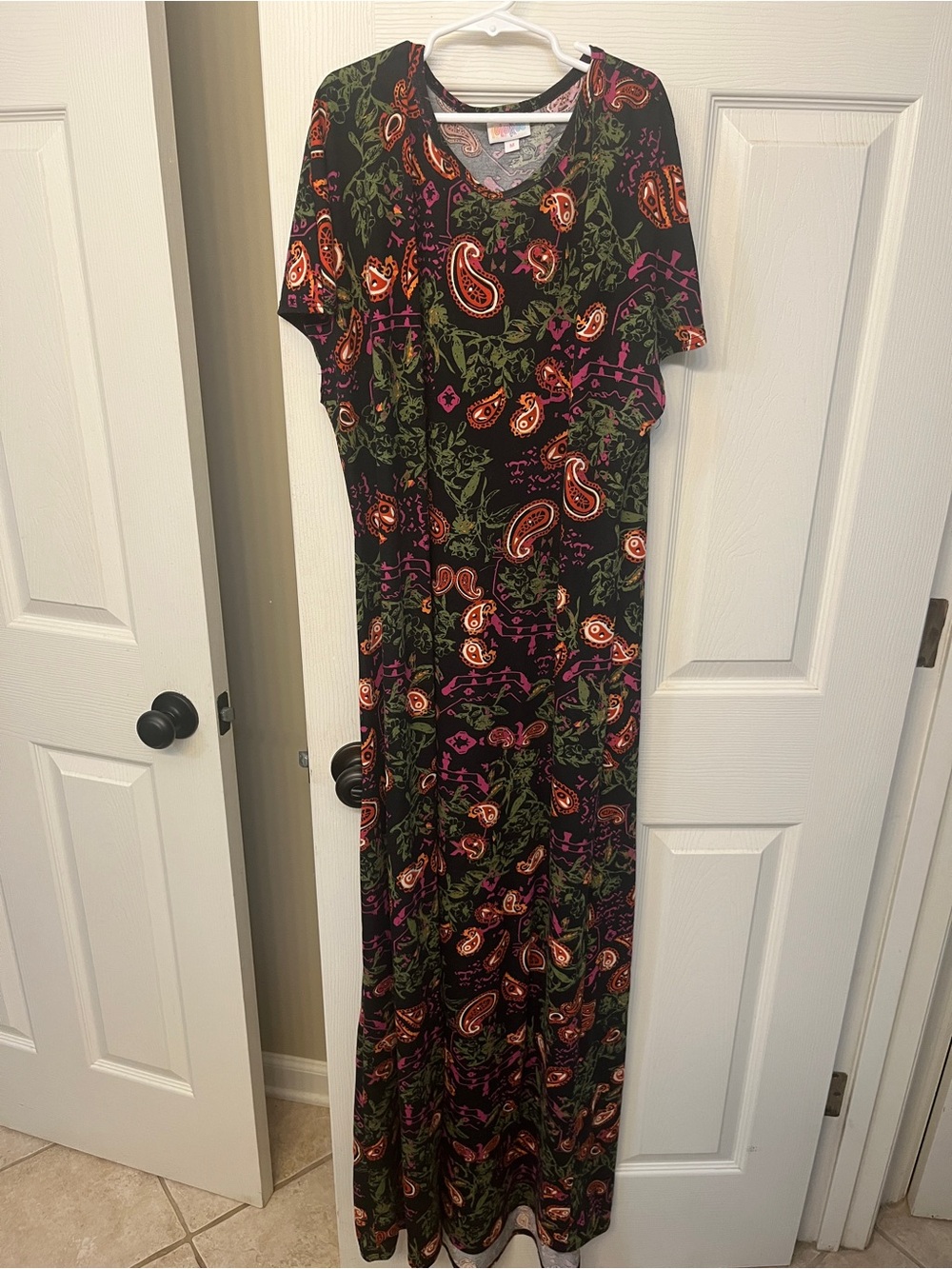 LuLaRoe Black Maxi Dress with Paisley Print in Orange, Green & Purple size M